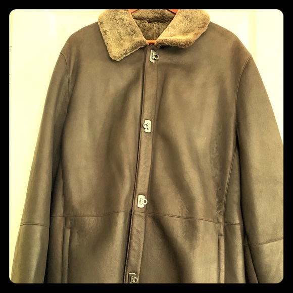 Salvatore Ferragamo leather coat with lamb skin.